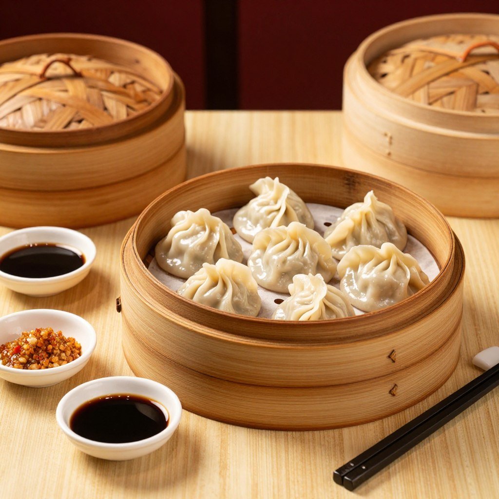 Traditional Chinese dumplings with dipping sauce