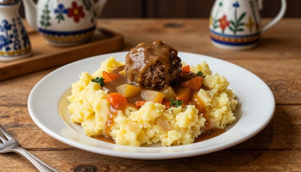 Traditional Dutch stamppot dish served at a restaurant in Haarlem Netherlands