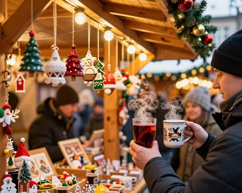 The Best Things to Do in Cologne 9 Traditional German Christmas market stall with decorations and Glühwein