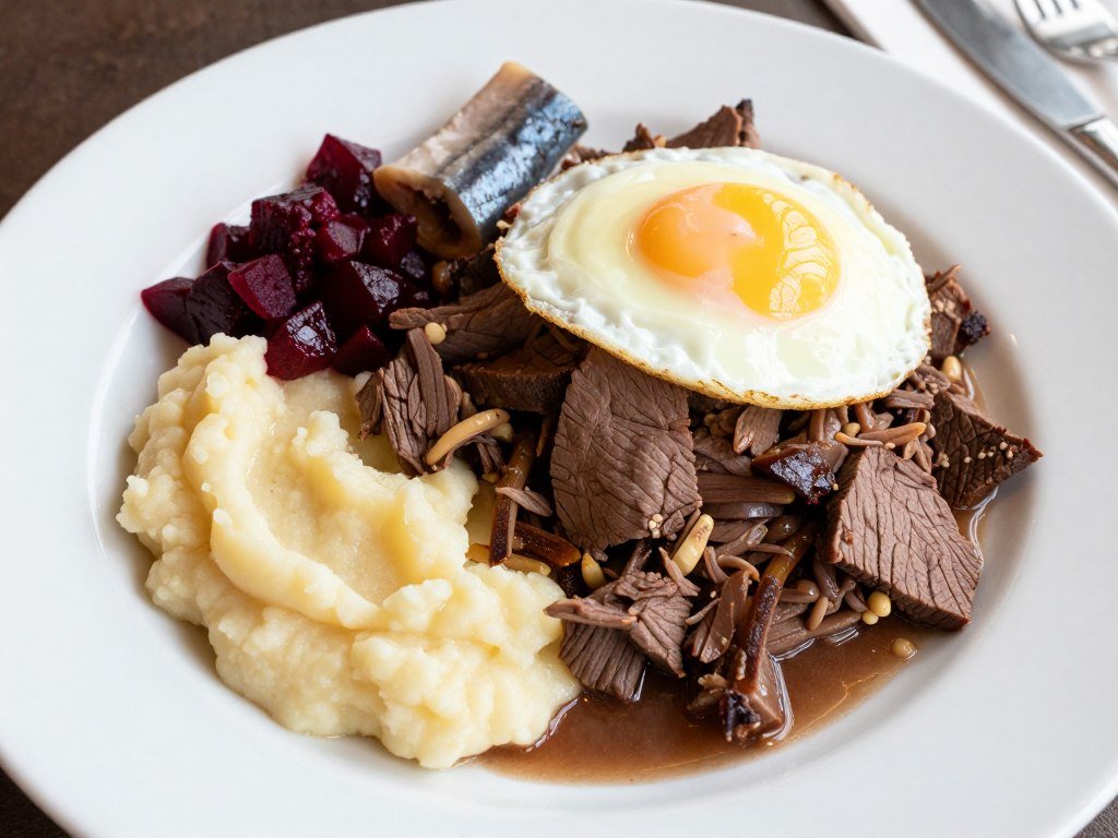 The Best Things to Do in Hamburg 24 Traditional Hamburg Labskaus dish with pickled herring and fried egg