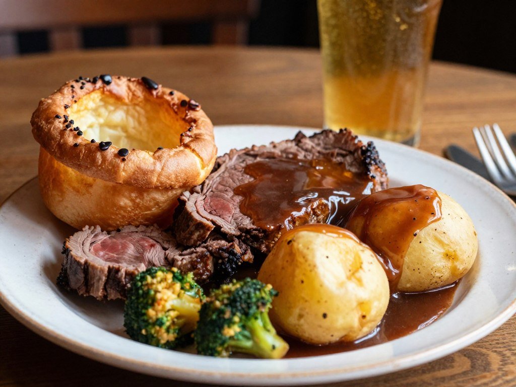 Traditional Sunday Roast with Yorkshire pudding and all the trimmings - culinary things to do in London
