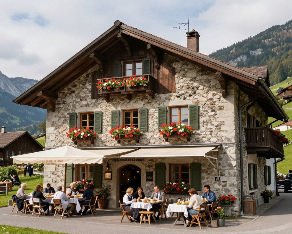 Traditional Swiss auberge in countryside