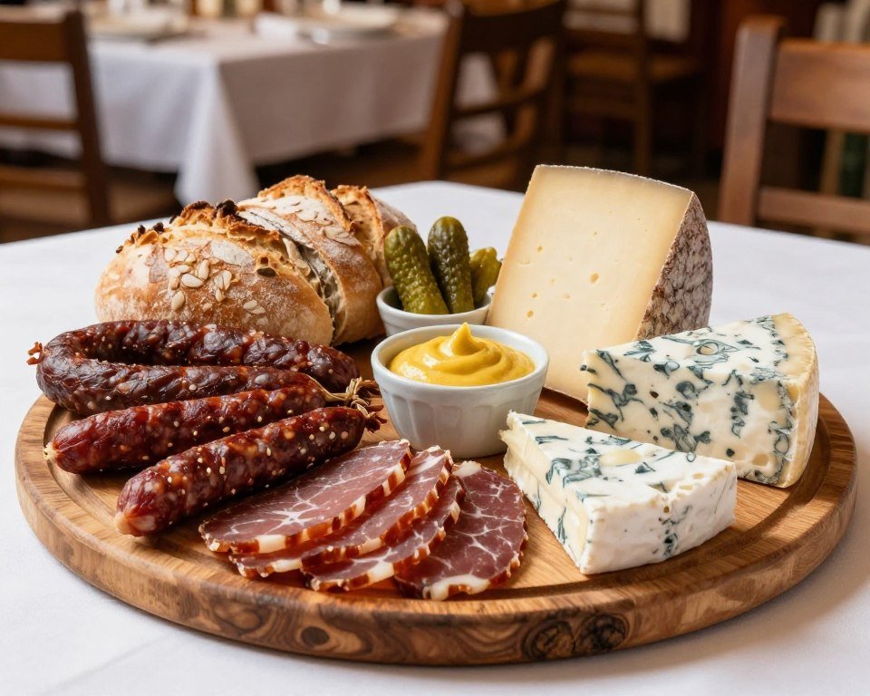 Traditional Swiss meat platter with accompaniments