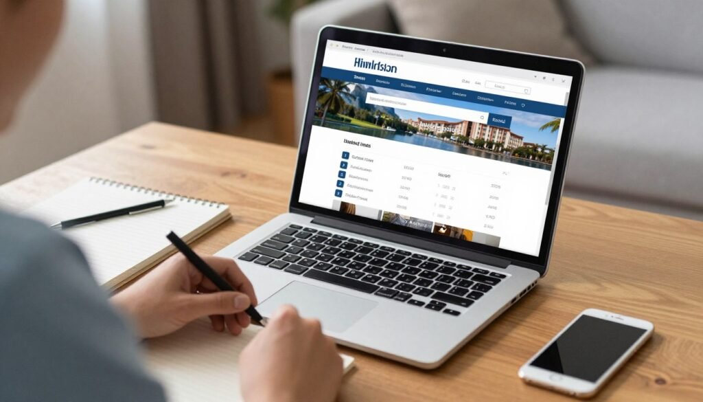 Traveler comparing hotel booking options on laptop