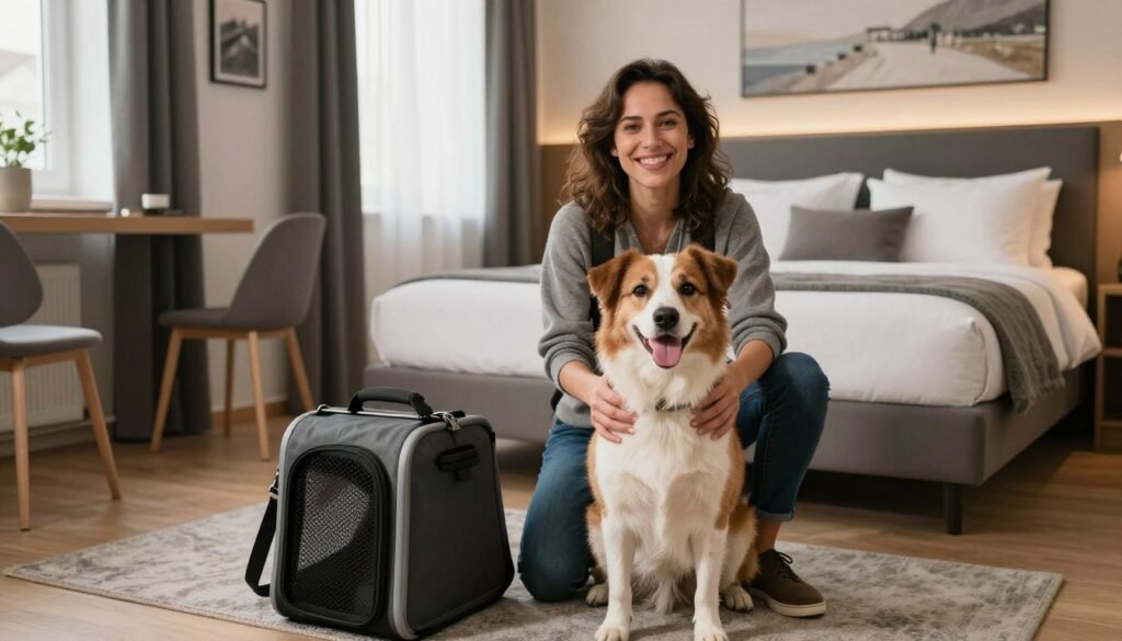 Traveler with dog enjoying hotel stay in Schaan