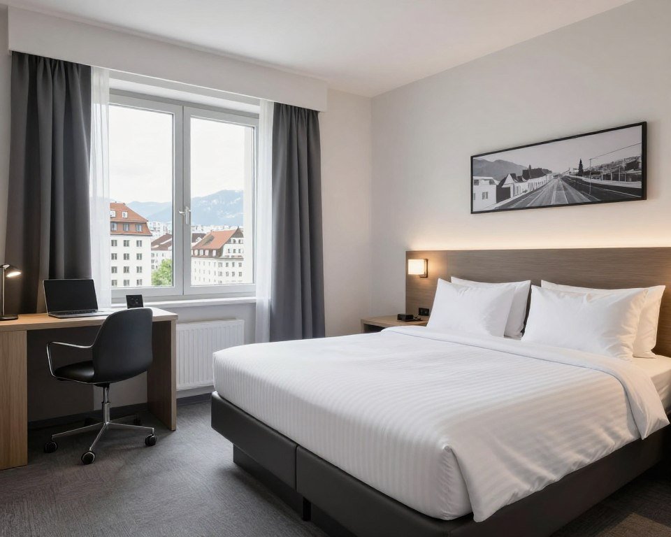 Typical Geneva hotel room interior showing Swiss hospitality standards