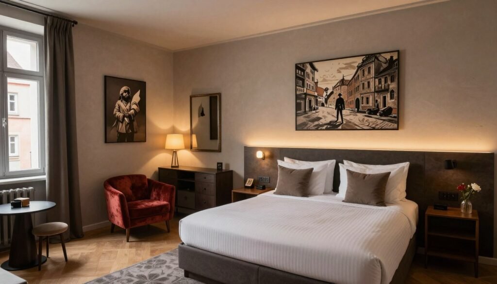 Unique themed hotel room interior at Hotel Drei Raben in Nuremberg