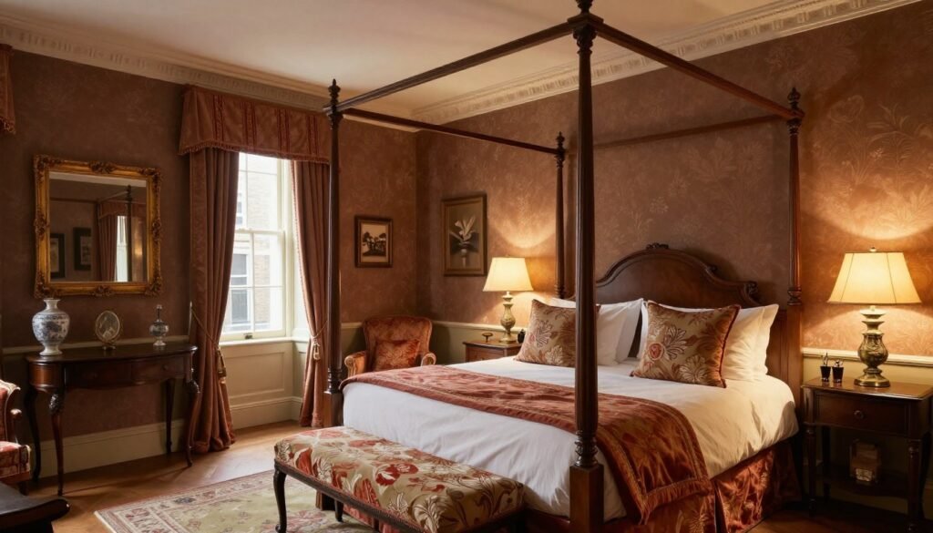 Uniquely designed bedroom at Batty Langley's boutique hotel in Spitalfields, one of the best hotels in London England
