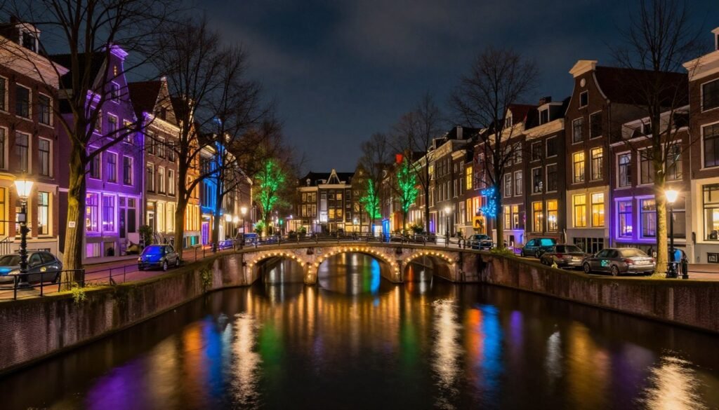 Things to Do in Utrecht, Netherlands 8 Utrecht Lumen light installation illuminating a canal and bridge at night