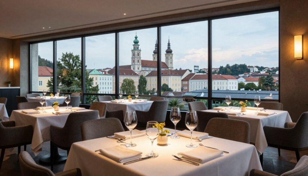The Best Restaurants in Linz 2 VERDI restaurant interior with panoramic views of Linz