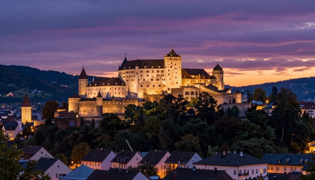The Best Hotels in Vaduz 4 Vaduz Castle illuminated at dusk overlooking the city lights