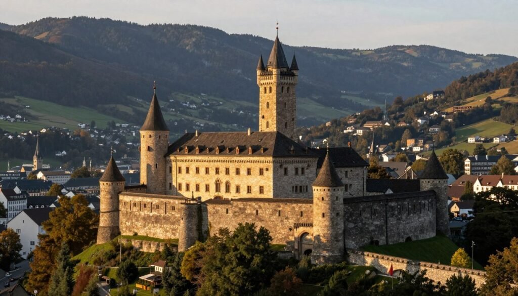 Vaduz Castle perched on hilltop overlooking the capital city