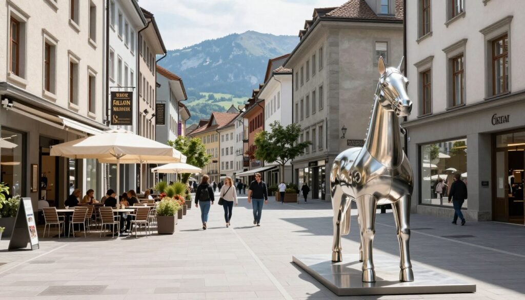 The Best Things to Do in Vaduz 3 Vaduz city center pedestrian street with sculptures and cafes