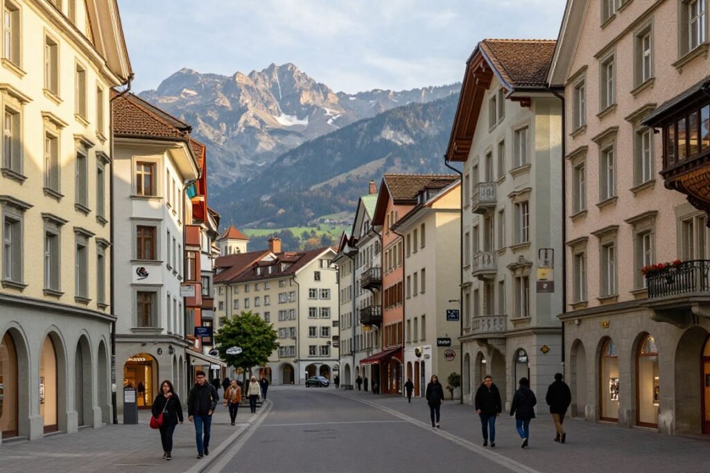 The Best Hotels in Vaduz 10 Vaduz main street with hotels and mountain views