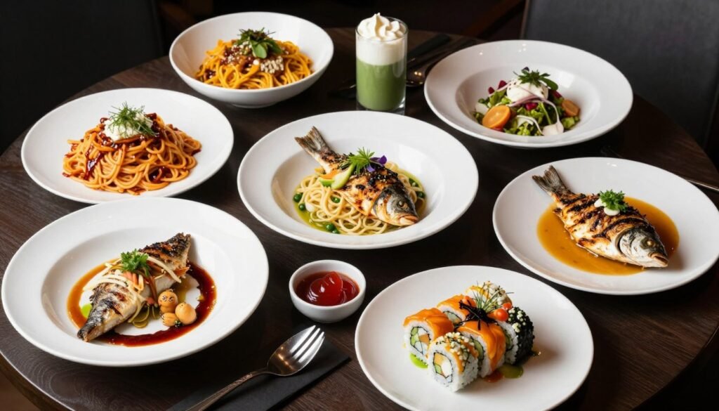 Variety of international cuisine dishes from Differdange restaurants