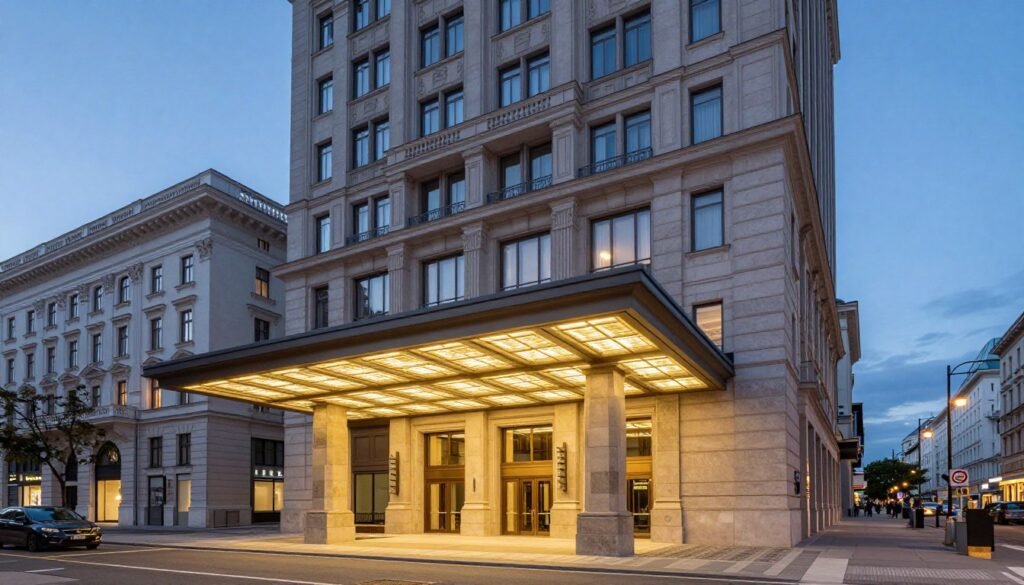 Vienna Marriott Hotel exterior with hotels in vienna cityscape