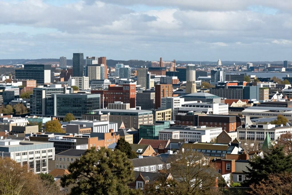 View from Cabot Tower on Brandon Hill showing Bristol cityscape