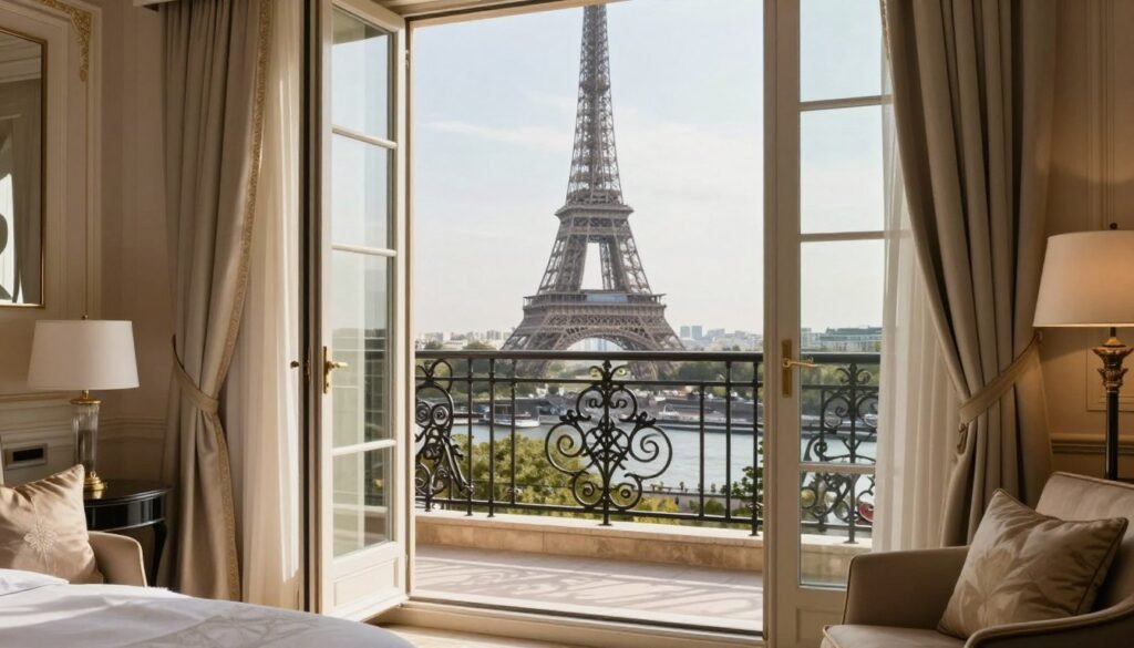 View of Shangri-La Paris hotel with its stunning Eiffel Tower view from a terrace suite balcony