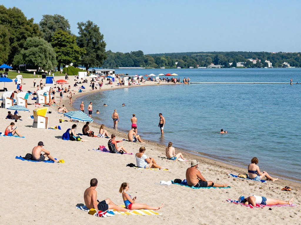 The Best Things to Do in Berlin 35 Wannsee beach crowded with sunbathers and swimmers on summer day