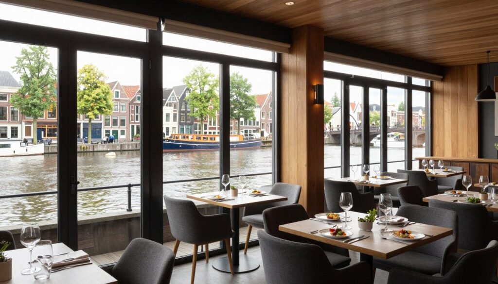 The Best Restaurants in Leiden Netherlands 9 Waterfront dining at Woods Restaurant in Leiden with river views