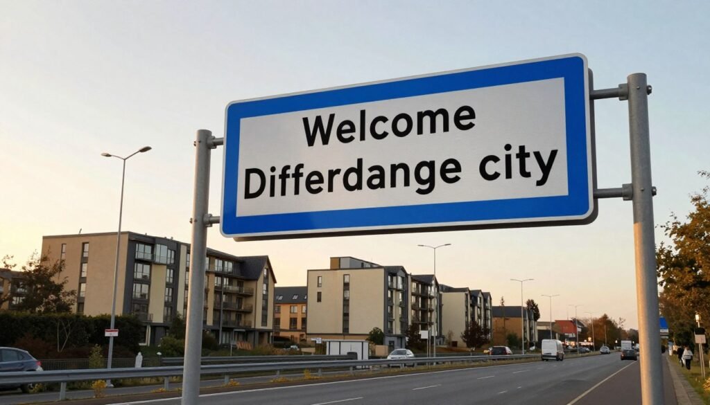 Welcome to Differdange city sign and hotels