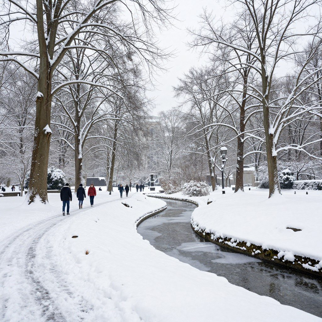 Winter scene with snow in English Garden