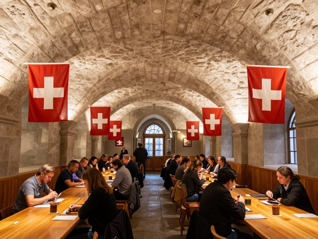 Zeughauskeller restaurant interior with vaulted ceilings and long tables