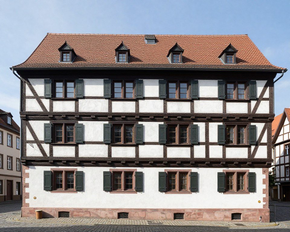 exterior of albrecht durer house with half-timbered architecture in nuremberg