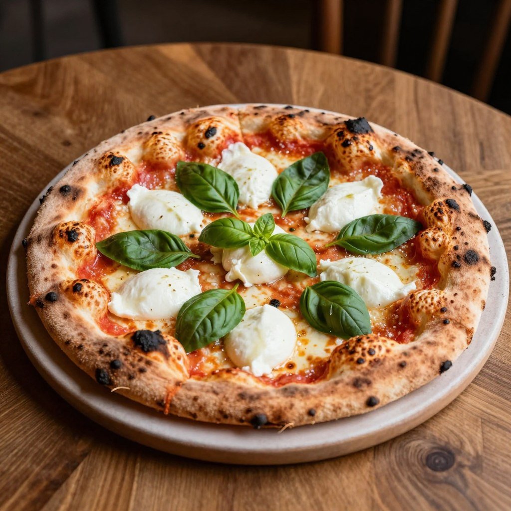 fresh Neapolitan pizza with charred crust at Pizza Bande