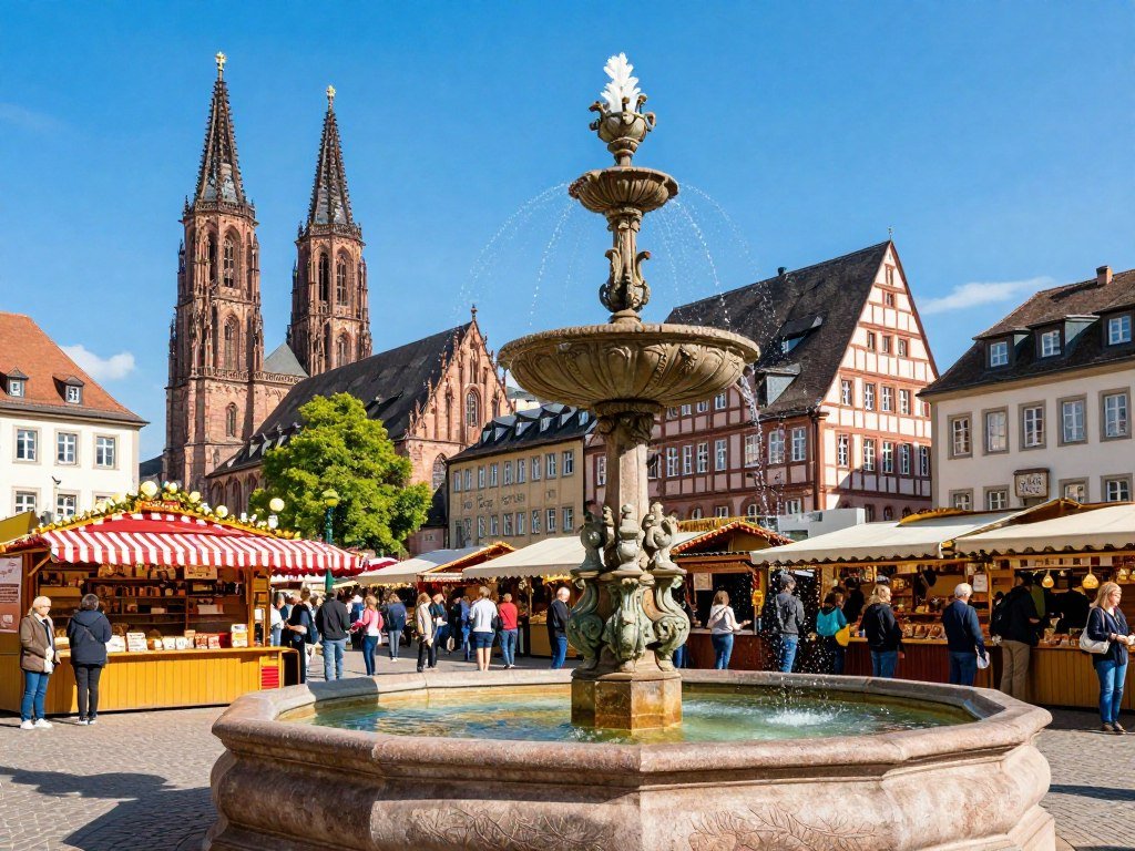 hauptmarkt market square in nuremberg with beautiful fountain and frauenkirche church