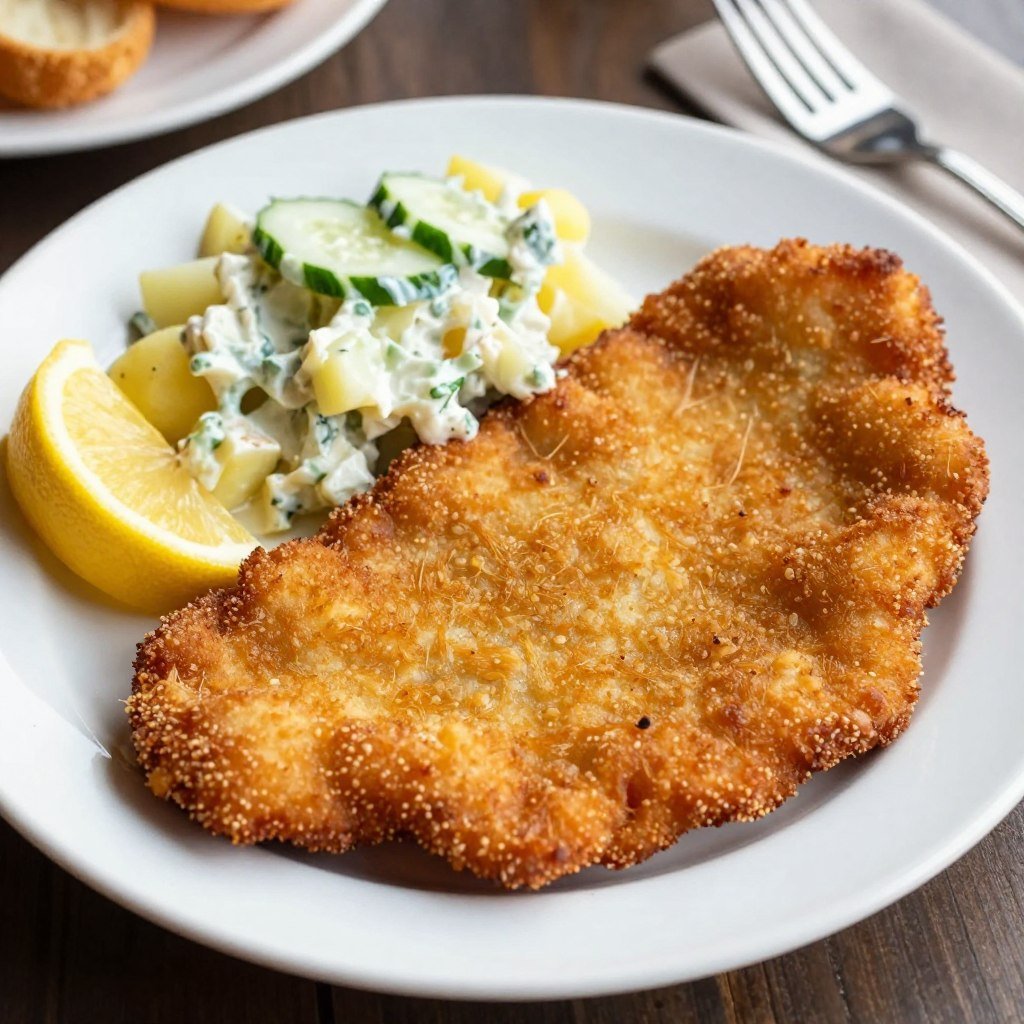 hearty German schnitzel dish with traditional sides