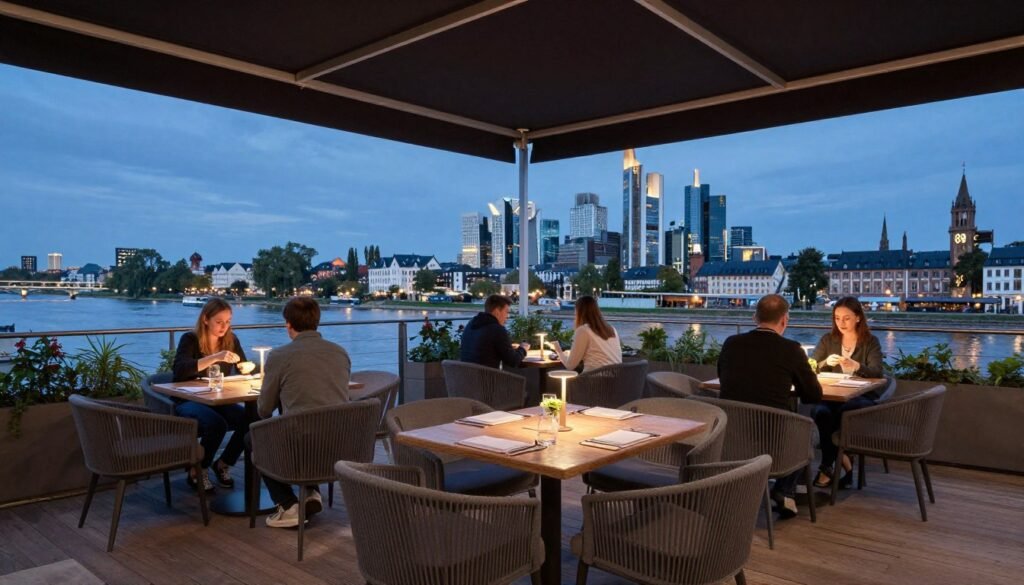 modern bistro on Frankfurt Main river Sachsenhausen