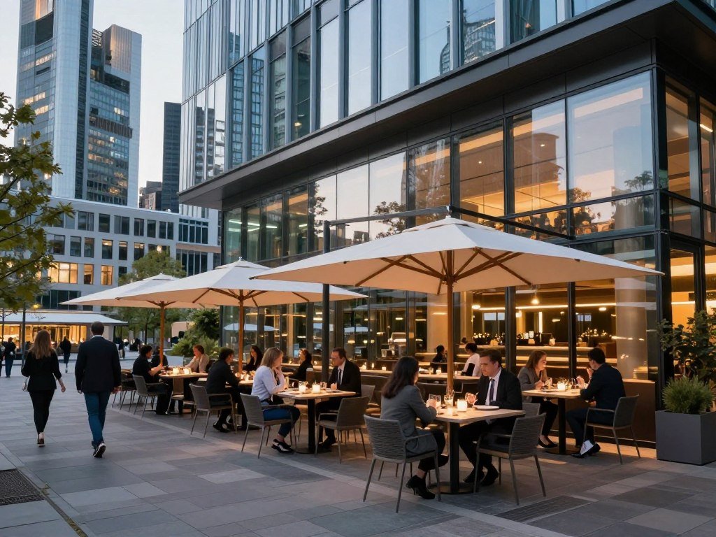 modern restaurant with outdoor seating in Europaviertel