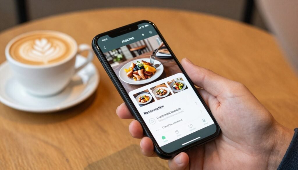 person making restaurant reservation on smartphone