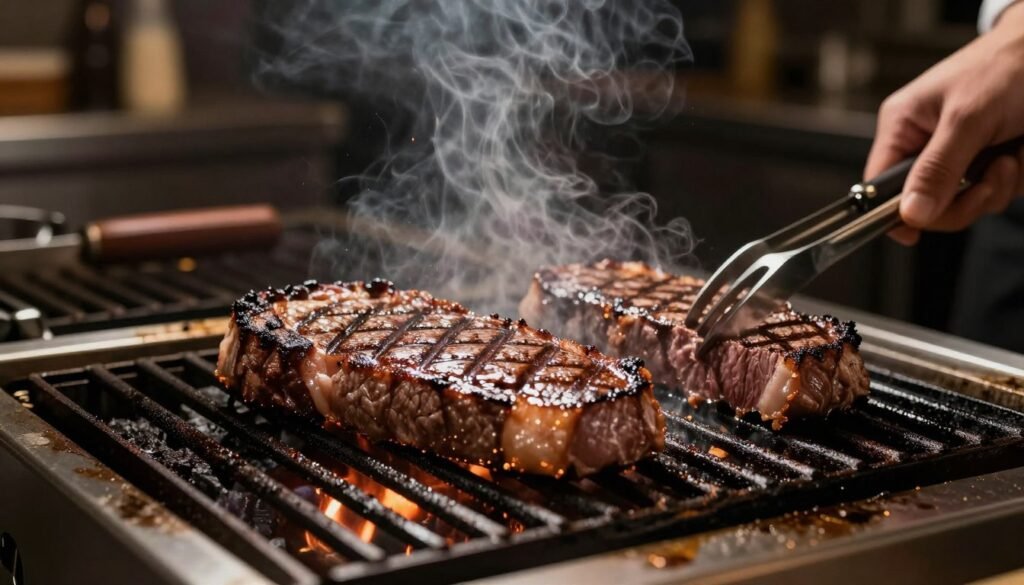 premium steaks grilling at Luxembourg steakhouse