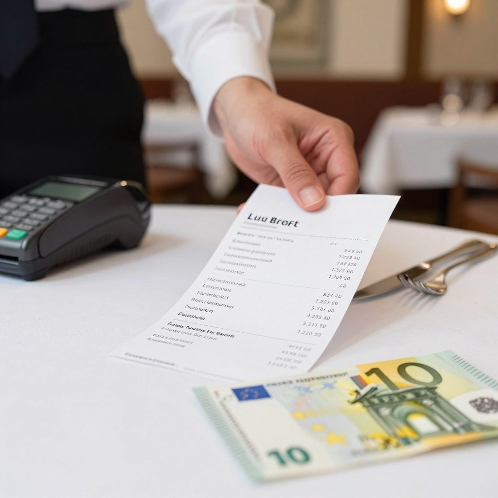restaurant bill on table with payment being processed