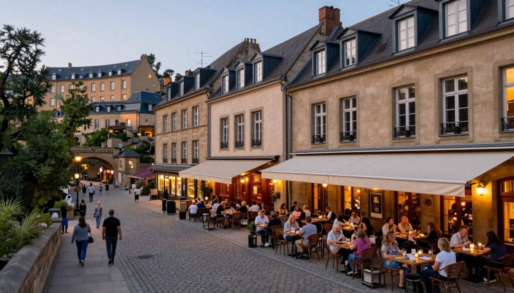 restaurants in Luxembourg City panoramic view with outdoor dining terraces