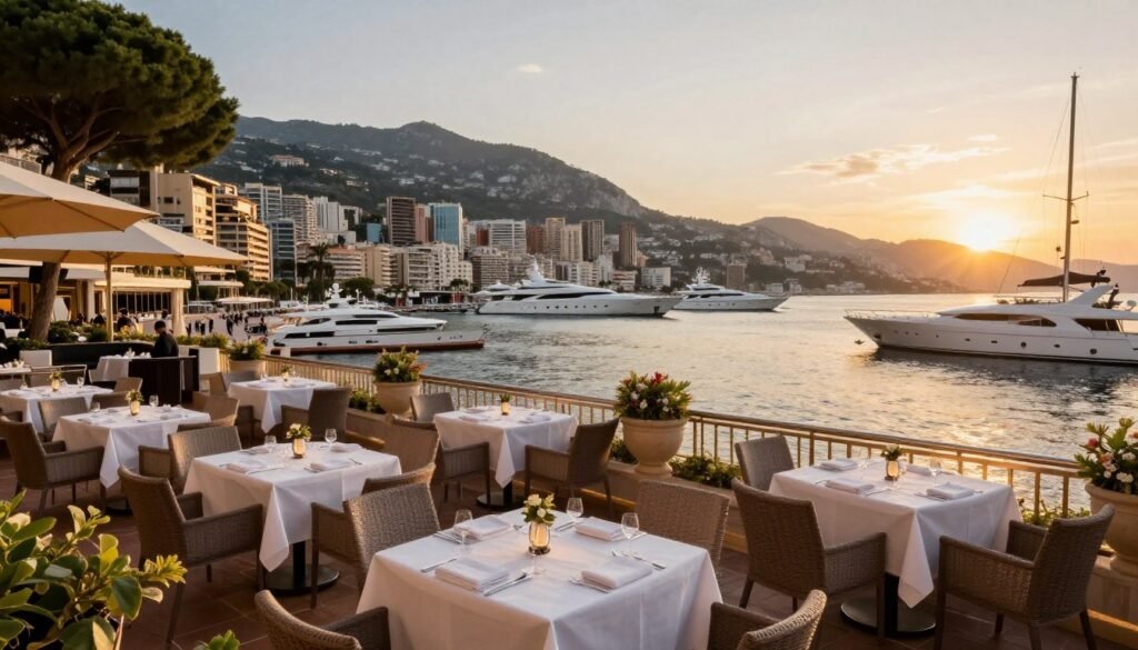 restaurants in Monaco waterfront dining scene with luxury yachts