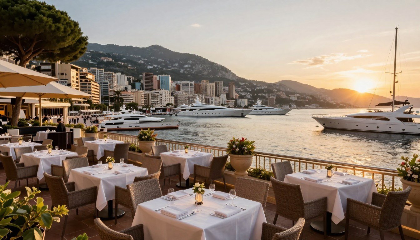 restaurants in Monaco waterfront dining scene with luxury yachts