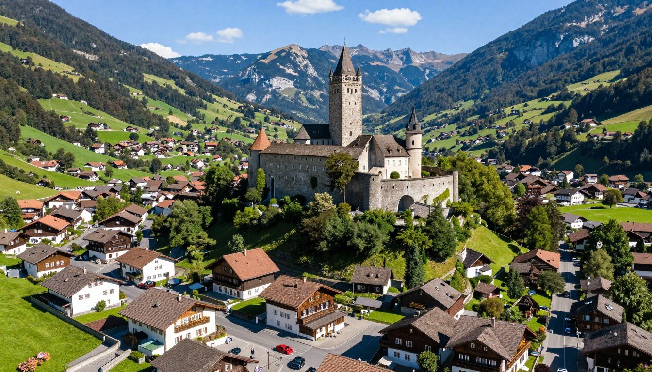 things to do in Balzers panoramic view of village with Gutenberg Castle